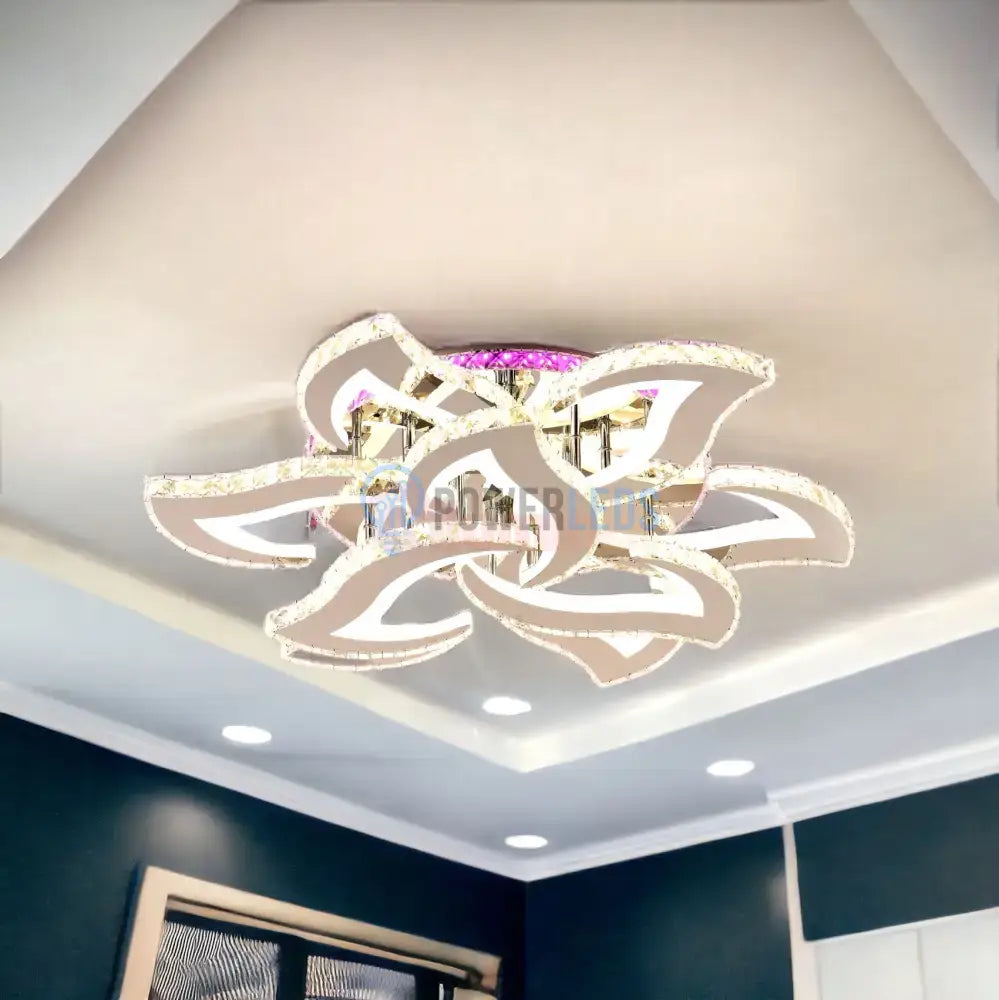 Lustra Led 300W Camelia Grande Cristal Alba Rgb Telecomanda Echivalent 1200W Chandeliers Crystal