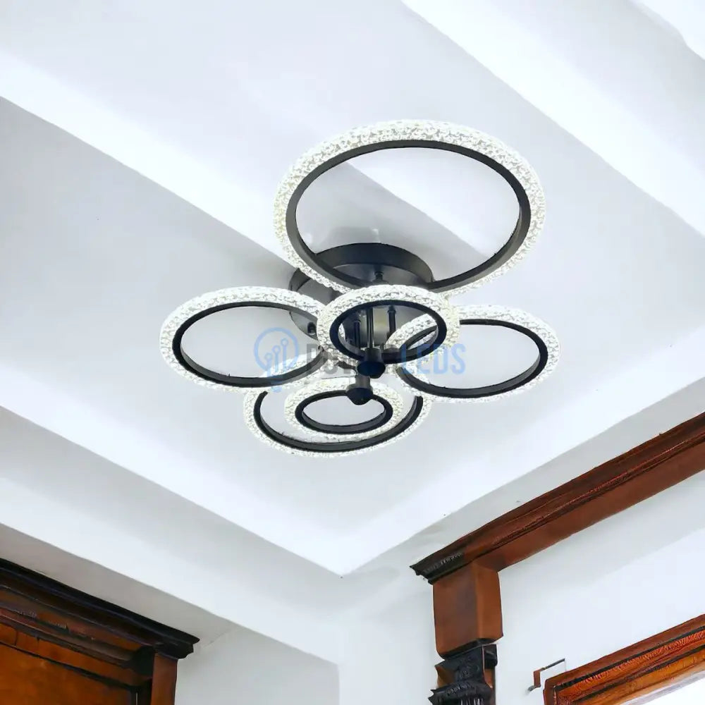 Lustra Led 144W 4 + 2 Circle Bubbles Black Echivalent 500W Telecomanda Lighting Fixtures