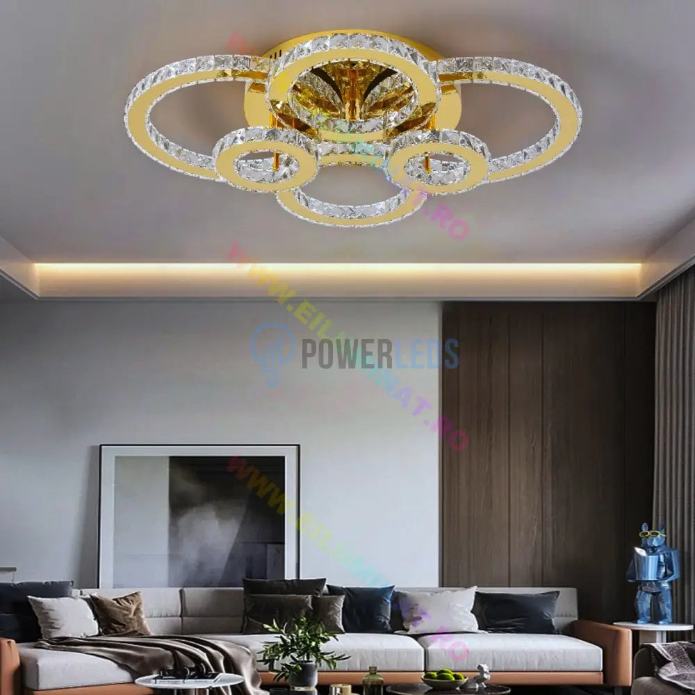 Lustra Led 4 + 2 Circle Gold Cristal Telecomanda Echivalent 800W Chandeliers Crystal