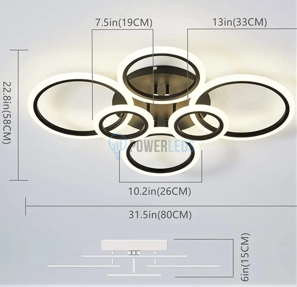 Lustra Led 4 + 2 Circle Maxi Black Design Telecomanda Echivalent 600W Lighting Fixtures