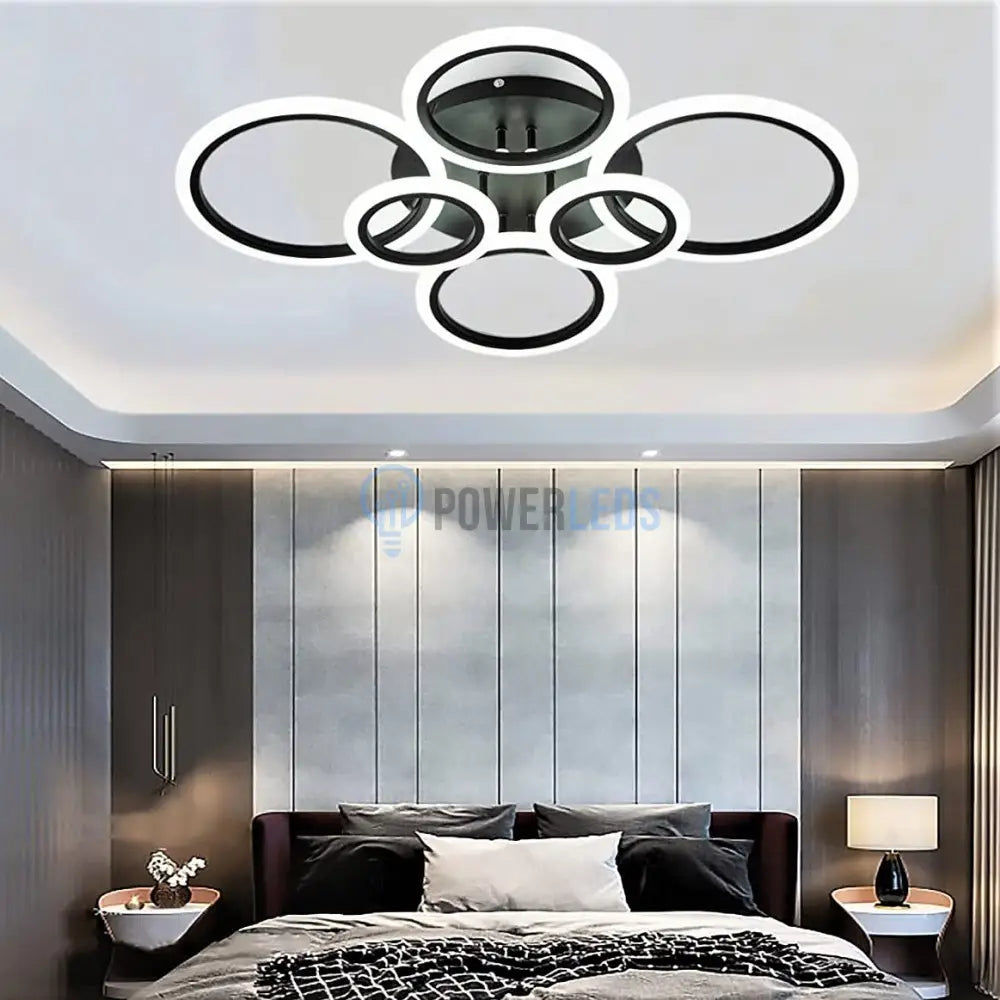 Lustra Led 4 + 2 Circle Maxi Black Design Telecomanda Echivalent 600W Lighting Fixtures