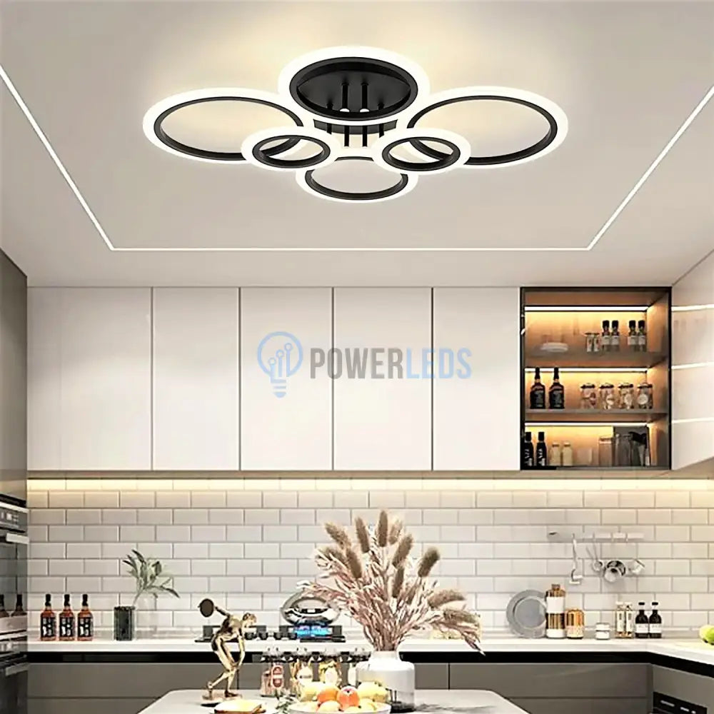 Lustra Led 4 + 2 Circle Maxi Black Design Telecomanda Echivalent 600W Lighting Fixtures