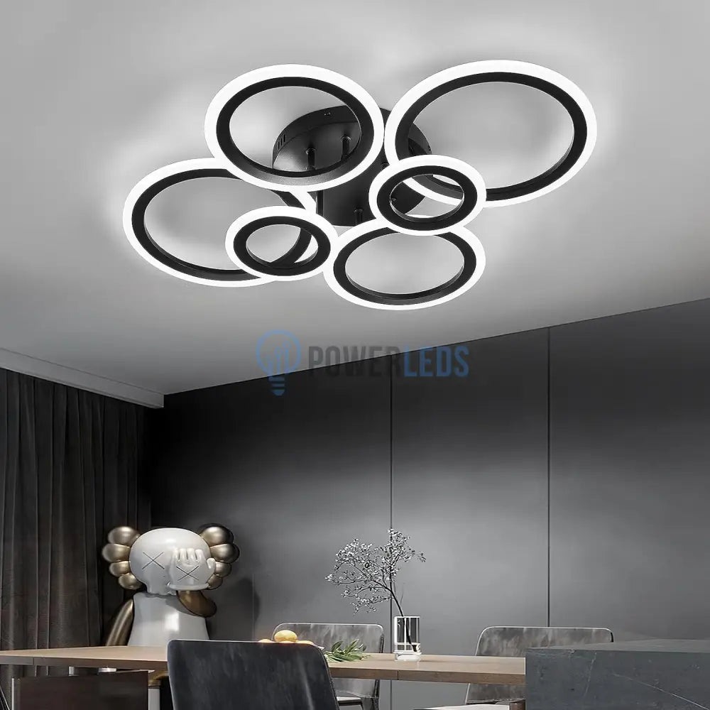 Lustra Led 4 + 2 Circle Maxi Black Smart Echivalent 600W Lighting Fixtures