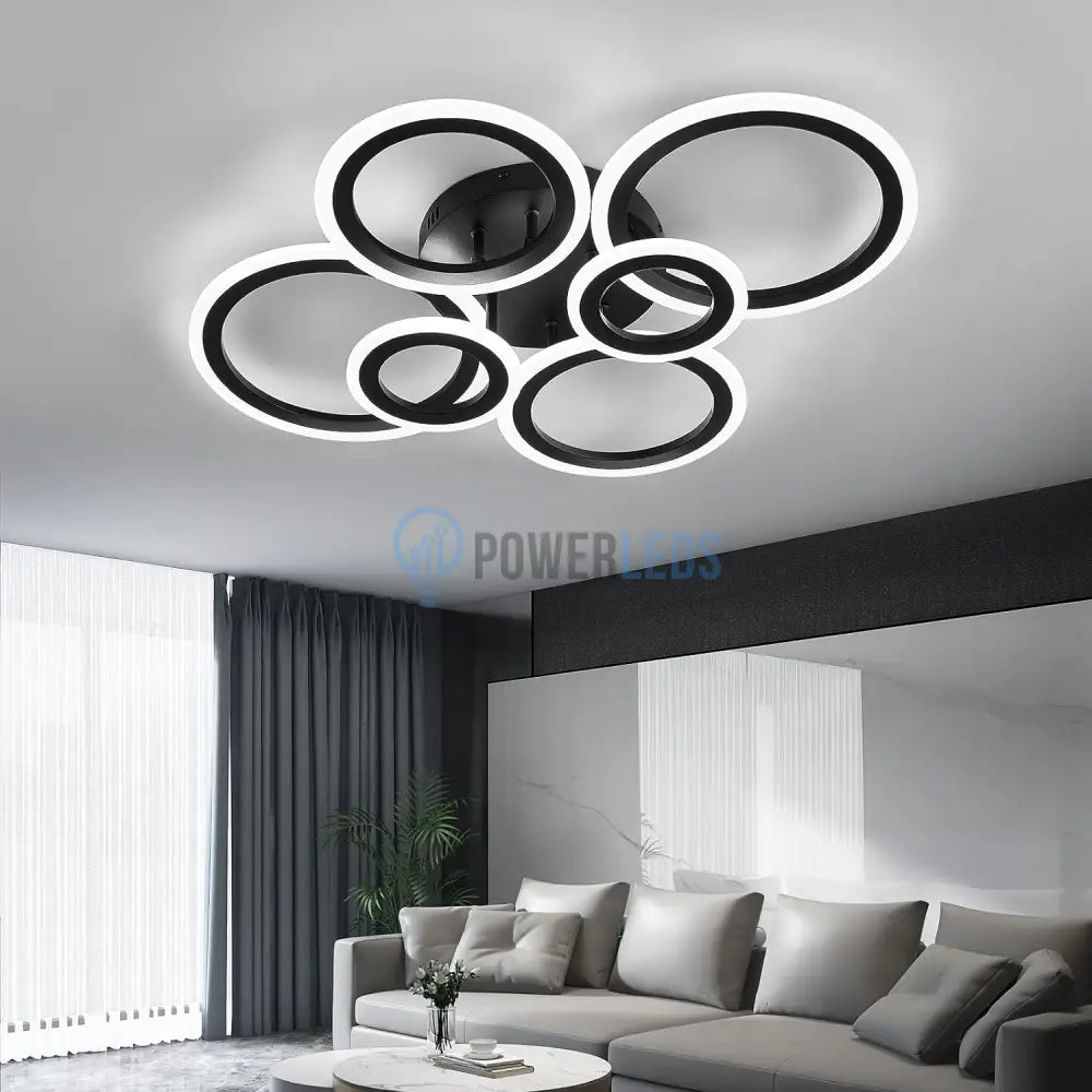 Lustra Led 4 + 2 Circle Maxi Black Smart Echivalent 600W Lighting Fixtures