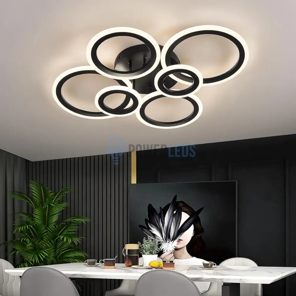Lustra Led 4 + 2 Circle Maxi Black Smart Echivalent 600W Lighting Fixtures