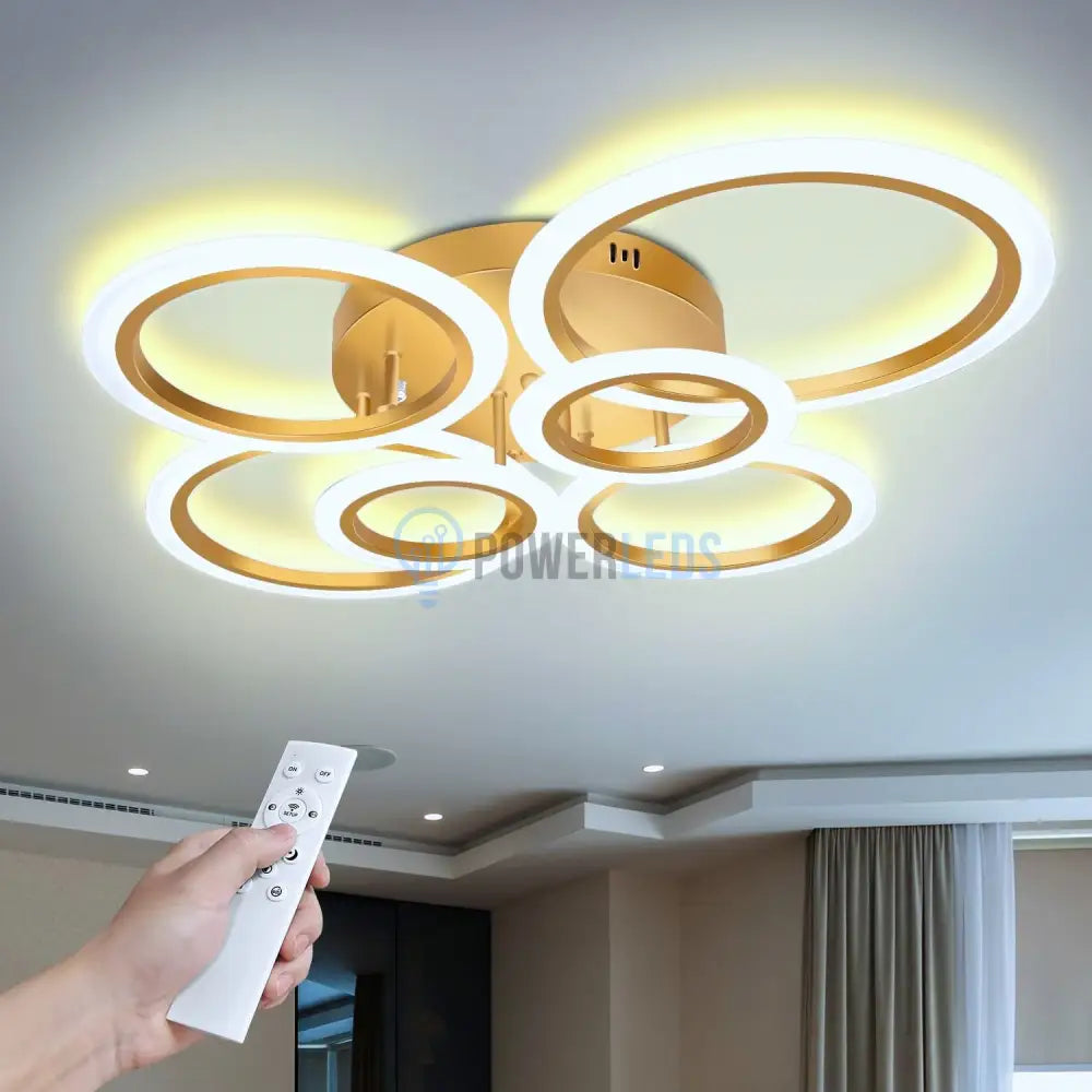 Lustra Led 4 + 2 Circle Maxi Gold Echivalent 600W Telecomanda Lighting Fixtures