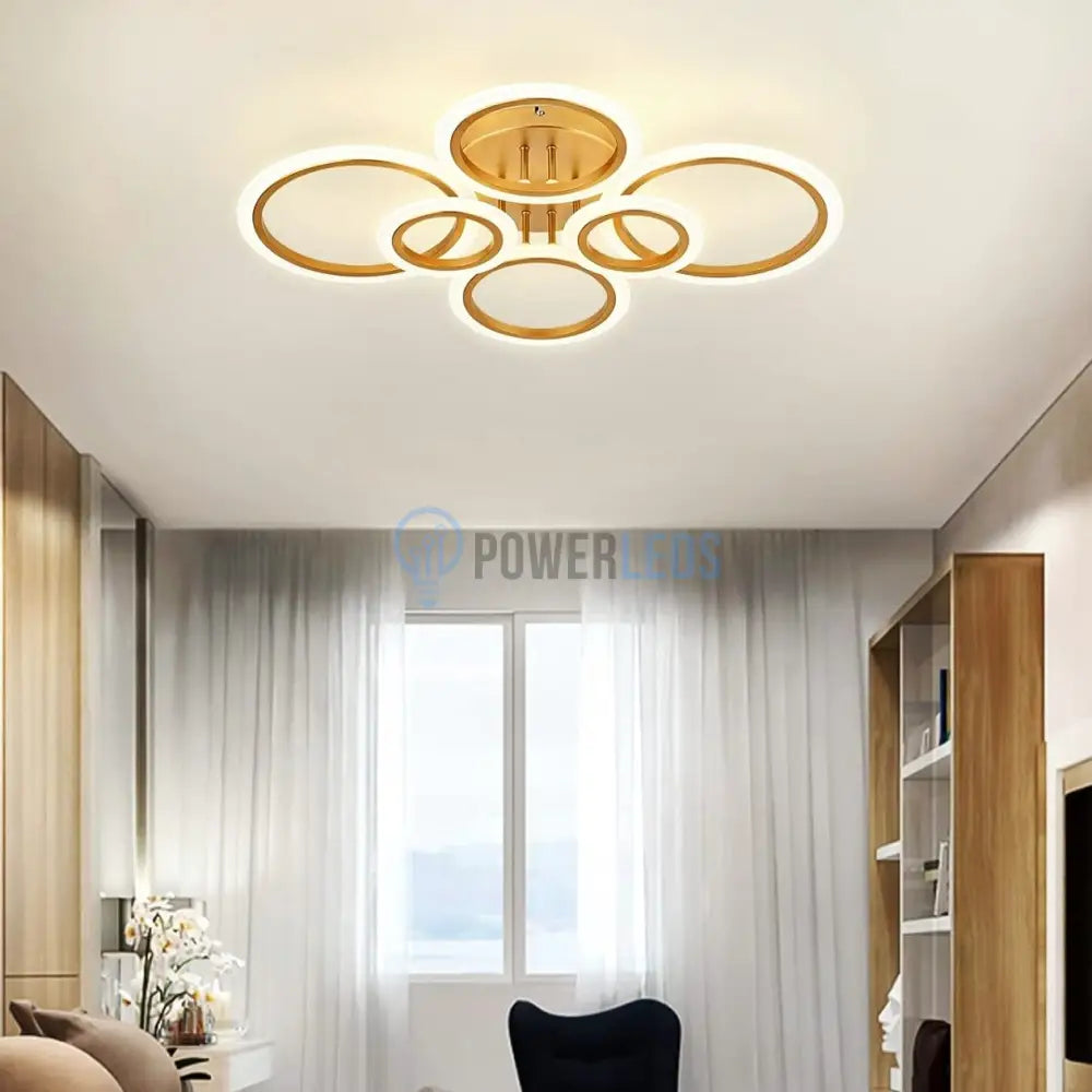 Lustra Led 4 + 2 Circle Maxi Gold Echivalent 600W Telecomanda Lighting Fixtures