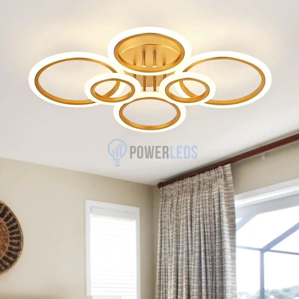 Lustra Led 4 + 2 Circle Maxi Gold Echivalent 600W Telecomanda Lighting Fixtures