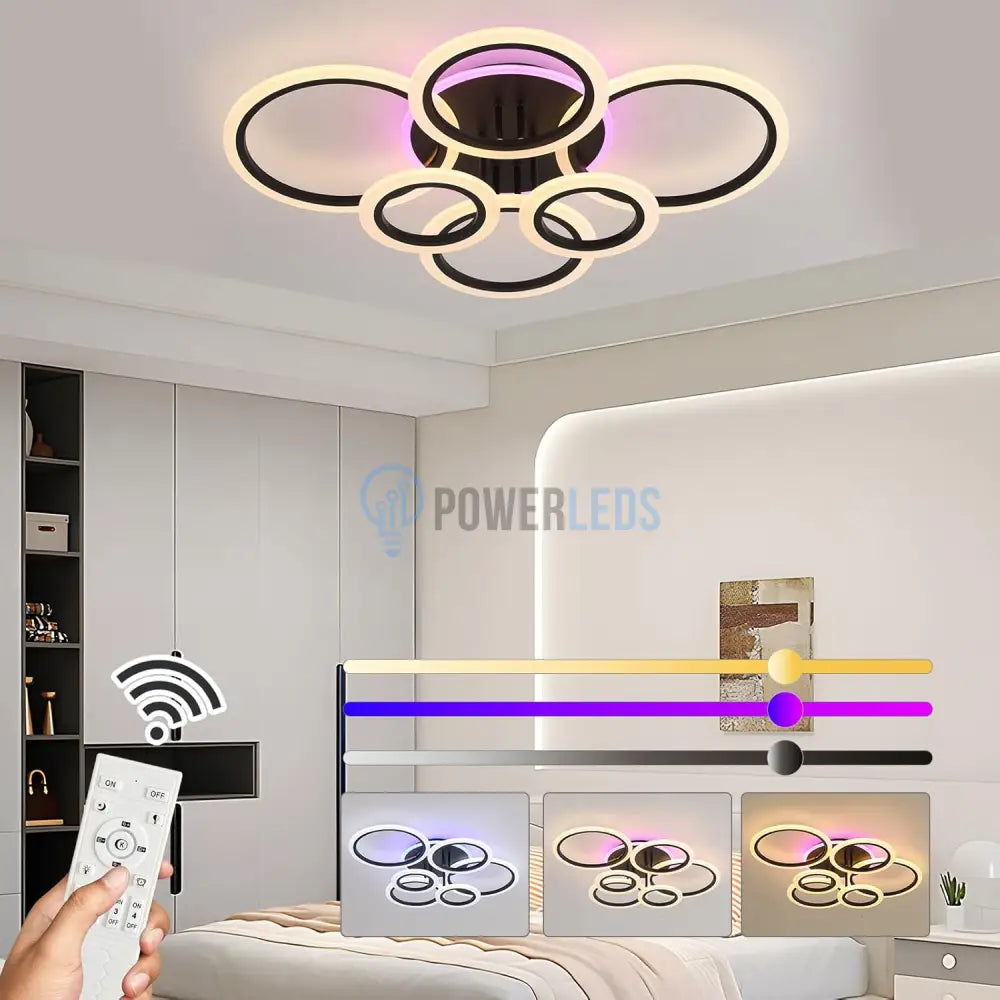 Lustra Led 4 + 2 Circle Rgb Black Echivalent 600W Telecomanda Lighting Fixtures