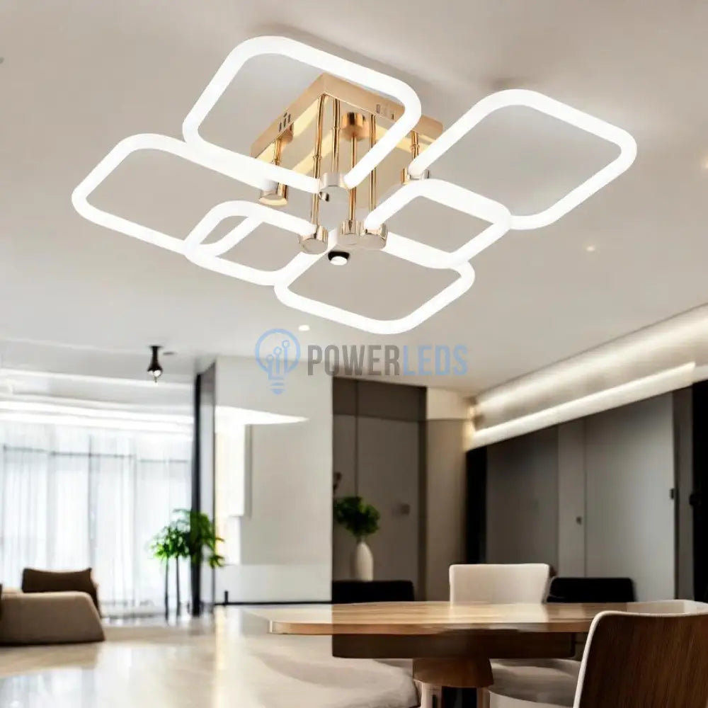 Lustra LED 4+2 DIAMOND Alb+Auriu Echivalent 600W Telecomanda powerleds.ro