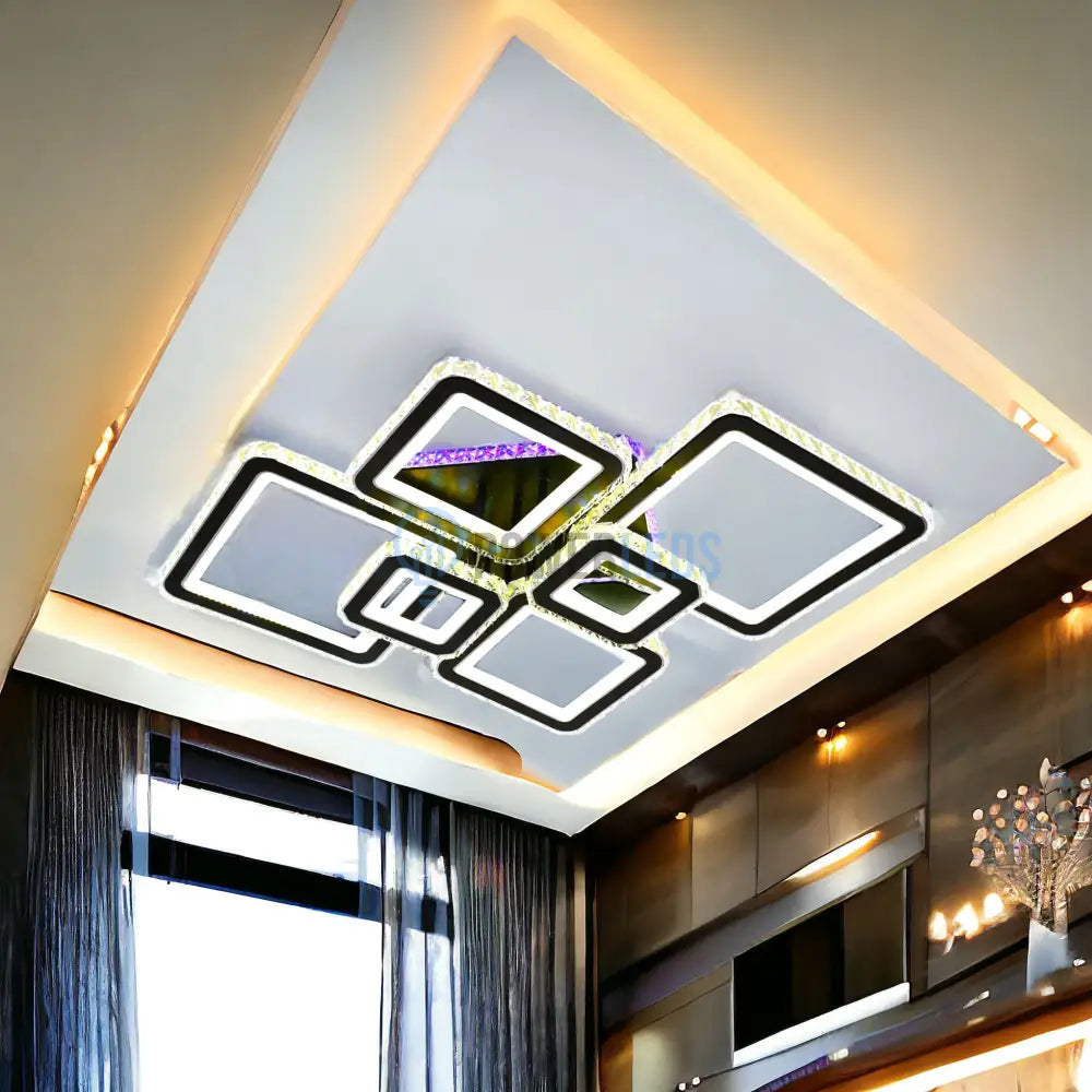 Lustra Led 4 + 2 Diamond Rgb Black Cristal Echivalent 1000W Lighting Fixtures