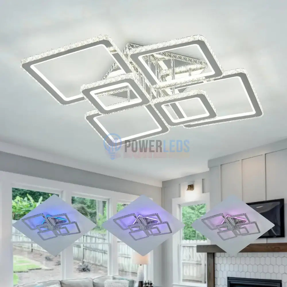 Lustra Led 4 + 2 Diamond Rgb Chrome Cristal Echivalent 1000W Lighting Fixtures