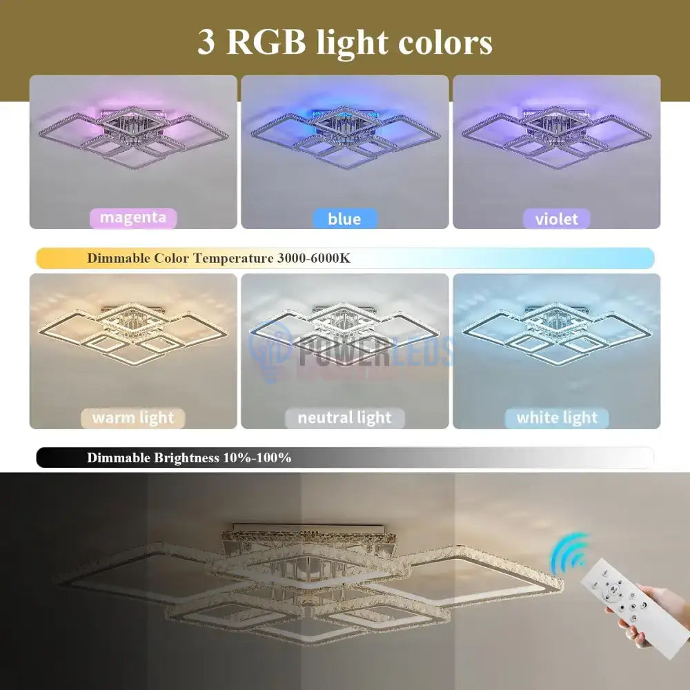 Lustra Led 4 + 2 Diamond Rgb Chrome Cristal Echivalent 1000W Lighting Fixtures