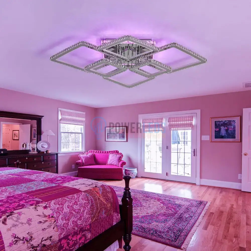 Lustra Led 4 + 2 Diamond Rgb Chrome Cristal Echivalent 1000W Lighting Fixtures