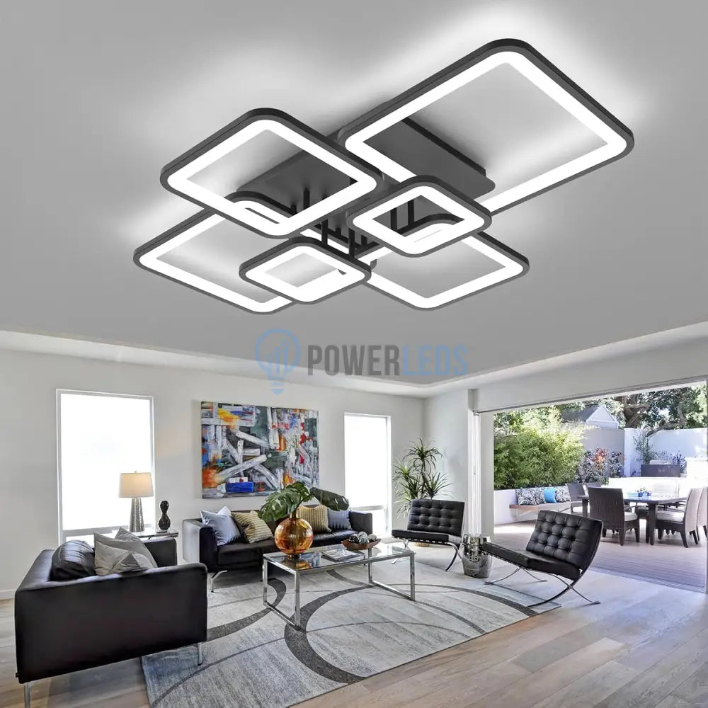 Lustra Led 4 + 2 Square Black Telecomanda Echivalent 800W Lighting Fixtures