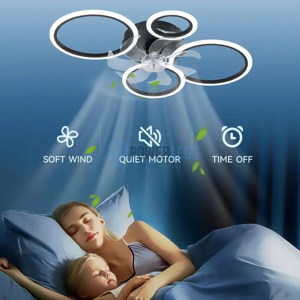 Lustra Led 4 Circle Black Ventilator Si Telecomanda Echivalent 400W Lighting Fixtures