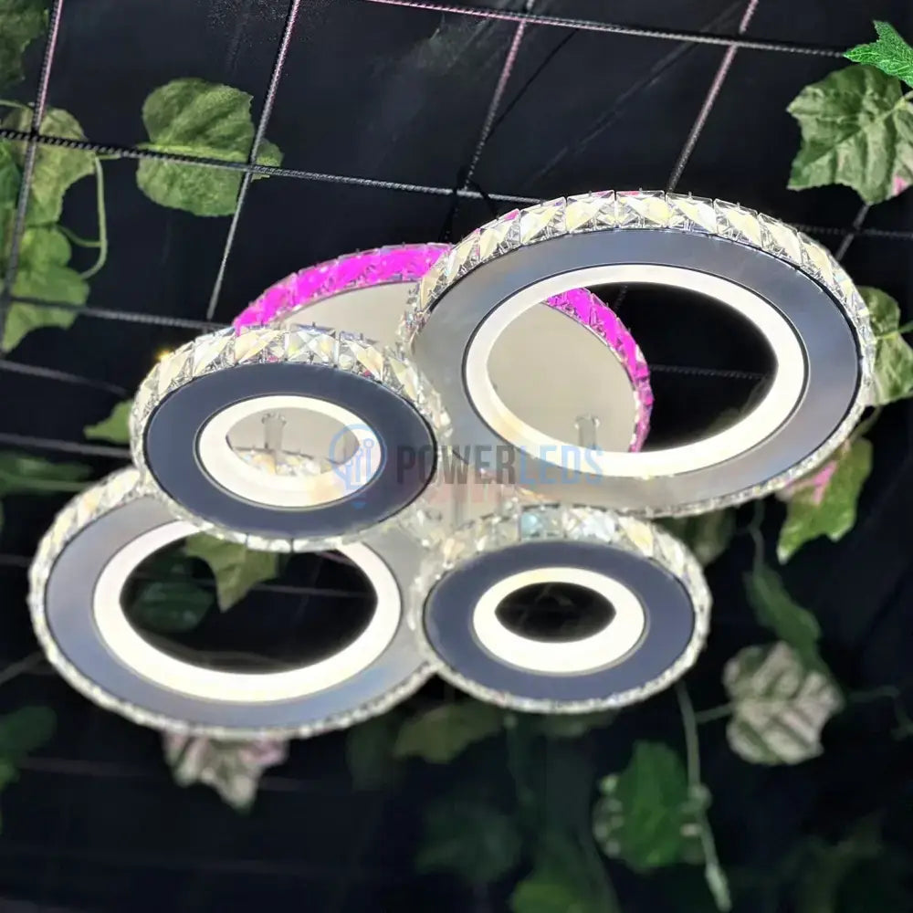 Lustra Led 136W 2 + 2 Circle Cristal Alba Rgb Telecomanda Lighting Fixtures