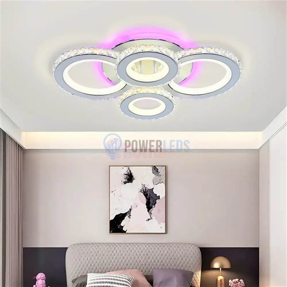 Lustra Led 136W 2 + 2 Circle Cristal Alba Rgb Telecomanda Lighting Fixtures