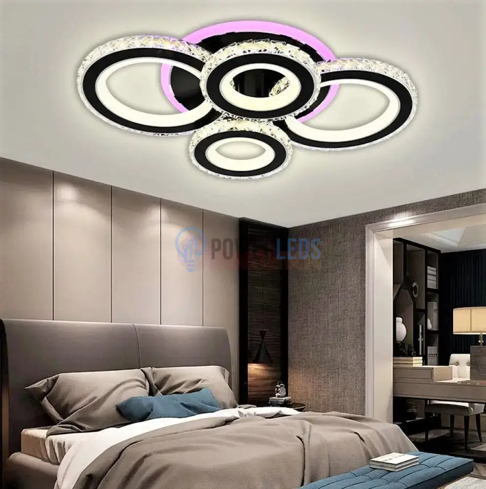 Lustra Led 136W 2 + 2 Circle Cristal Black Rgb Telecomanda Lighting Fixtures