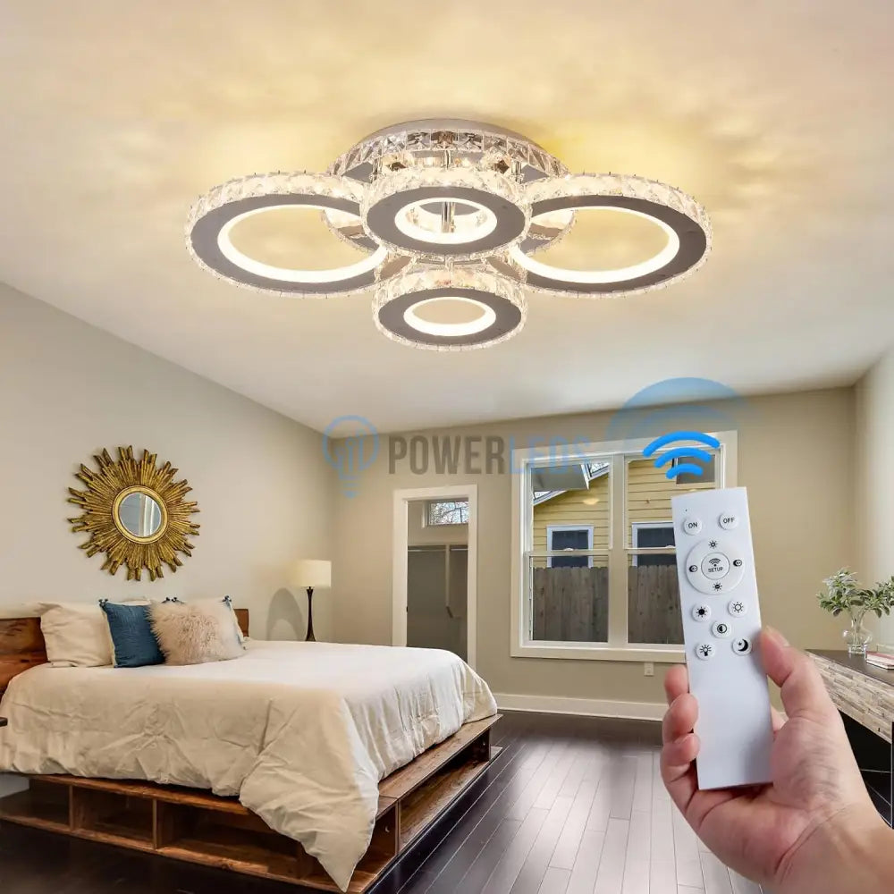 Lustra Led 4 Circle Cristal Chrome Rgb Echivalent 500W Telecomanda Lighting Fixtures