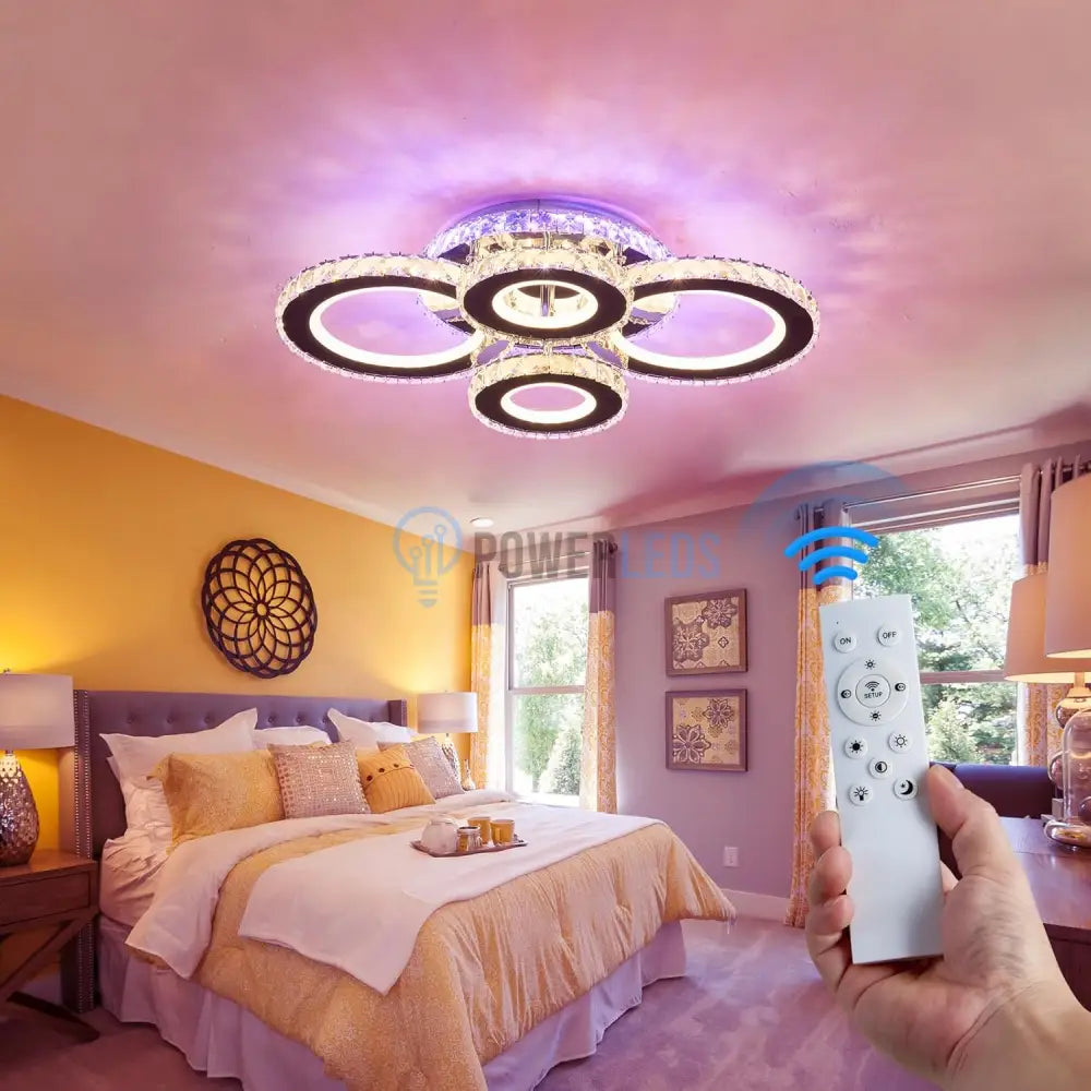 Lustra Led 4 Circle Cristal Chrome Rgb Echivalent 500W Telecomanda Lighting Fixtures