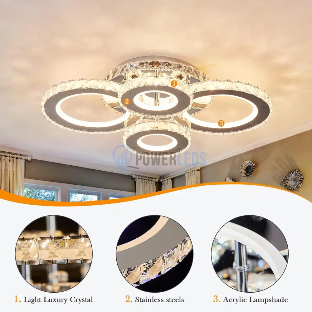 Lustra Led 4 Circle Cristal Chrome Rgb Echivalent 500W Telecomanda Lighting Fixtures