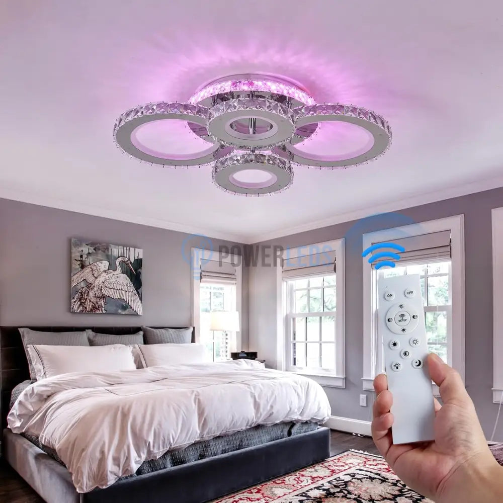 Lustra Led 4 Circle Cristal Chrome Rgb Echivalent 500W Telecomanda Lighting Fixtures
