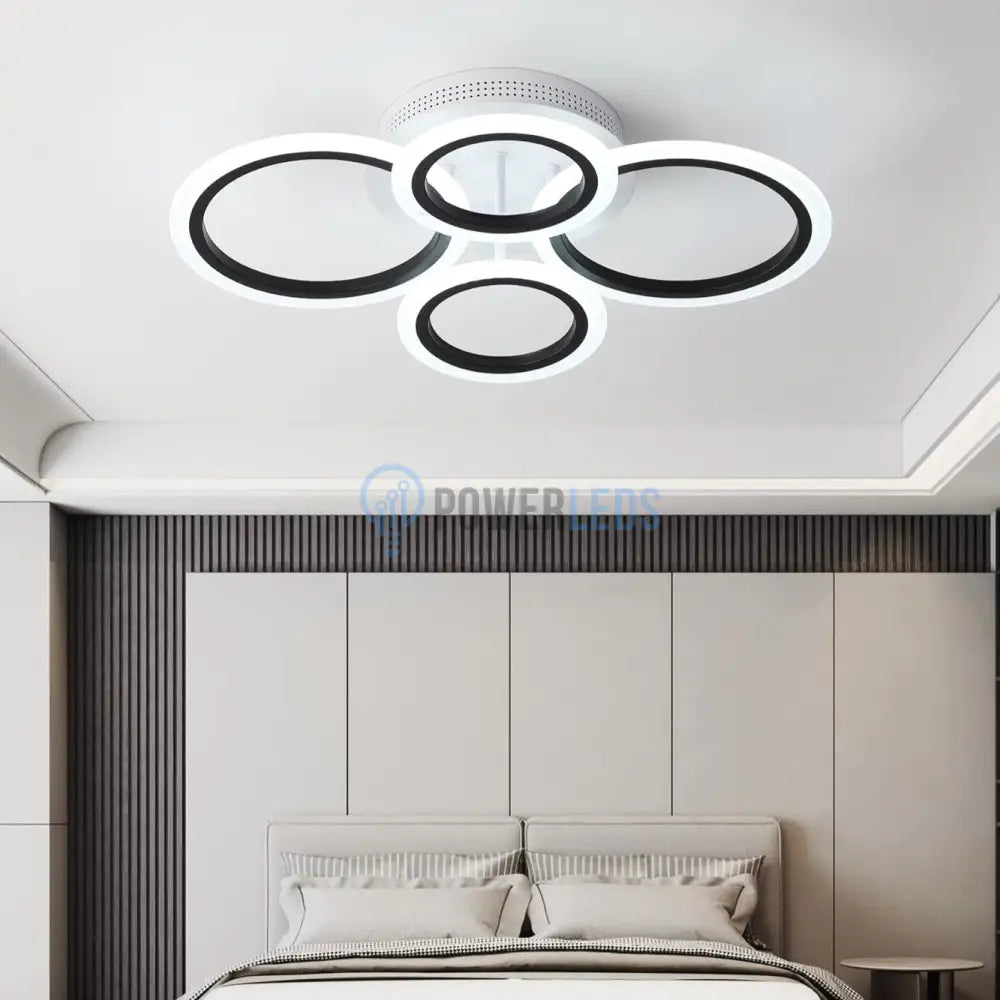 Lustra Led 4 Circle Smart Alb + Negru Echivalent 400W Telecomanda Lighting Fixtures