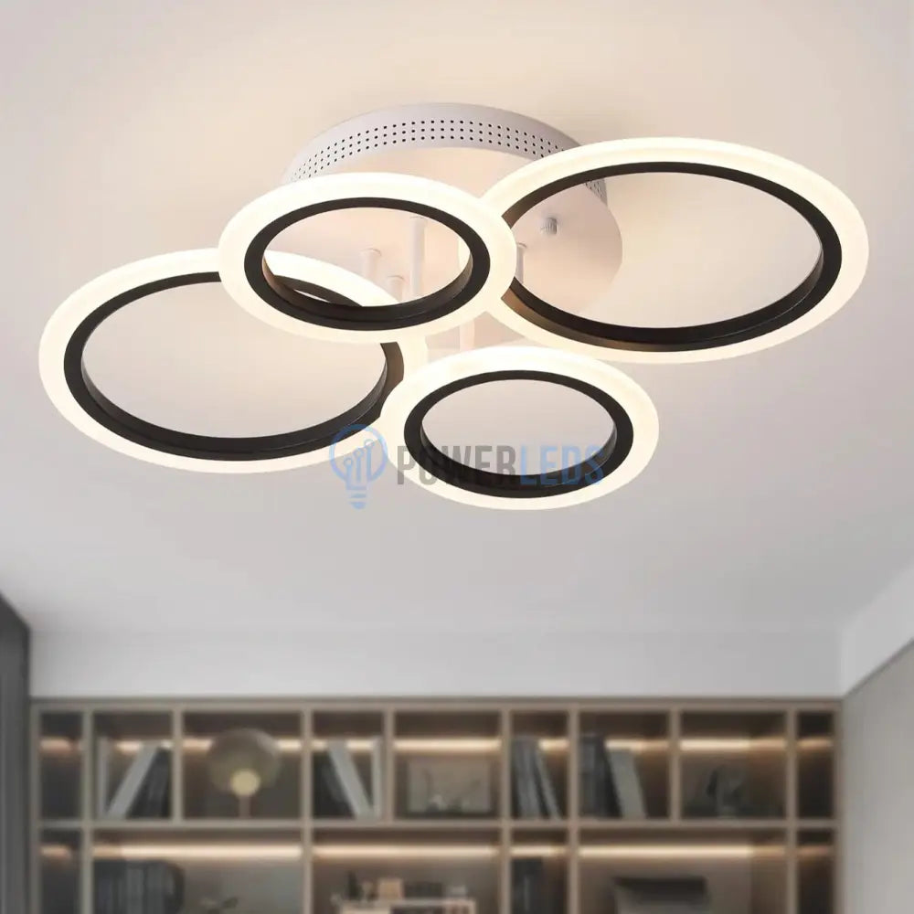 Lustra Led 4 Circle Smart Alb + Negru Echivalent 400W Telecomanda Lighting Fixtures