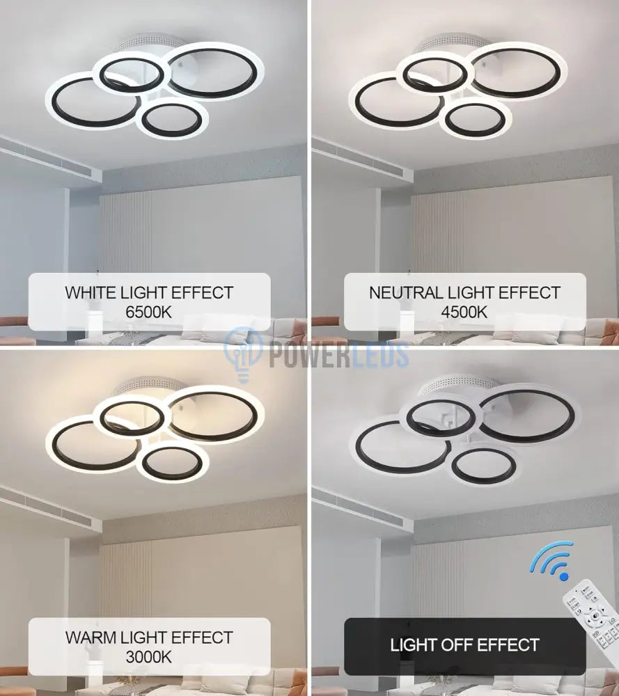 Lustra Led 4 Circle Smart Alb + Negru Echivalent 400W Telecomanda Lighting Fixtures