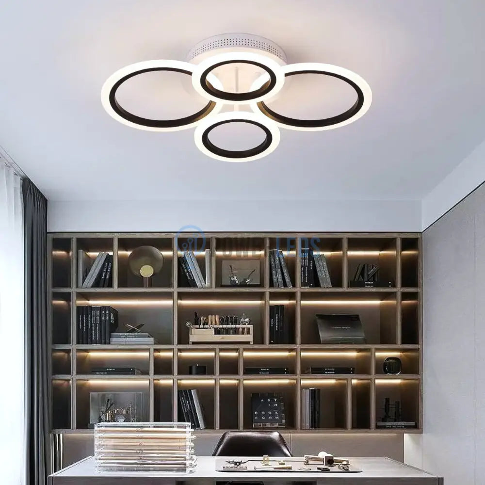 Lustra Led 4 Circle Smart Alb + Negru Echivalent 400W Telecomanda Lighting Fixtures