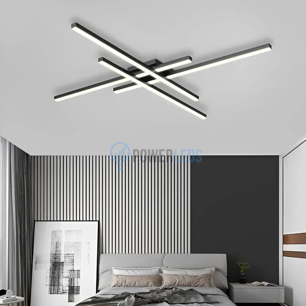 Lustra Led 4 Modern Lines Black Echivalent 400W Telecomanda Lighting Fixtures