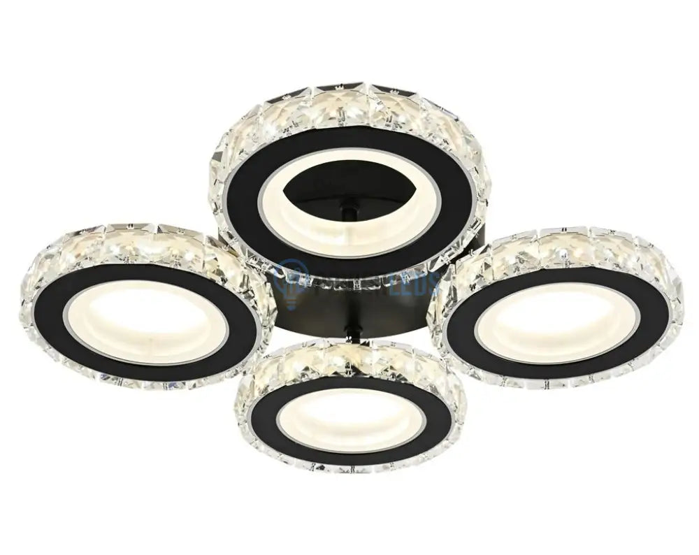 Lustra Led 4 Rings Cristal Negru Echivalent 400W Telecomanda Lighting Fixtures