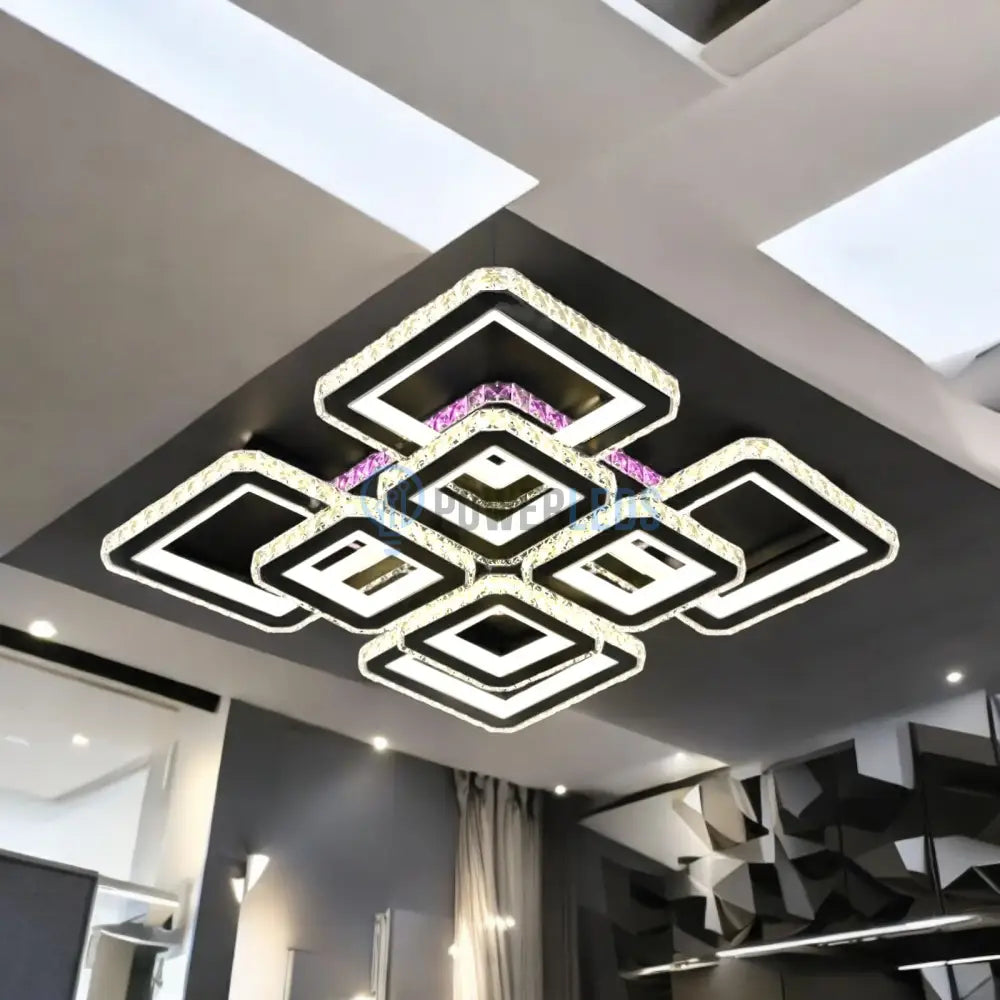 Lustra Led 4 + 4 Square Cristal Black Super Rgb Echivalent 1000W Chandeliers Crystal