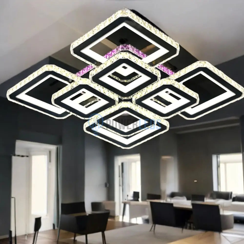 Lustra Led 4 + 4 Square Cristal Black Super Rgb Echivalent 1000W Chandeliers Crystal