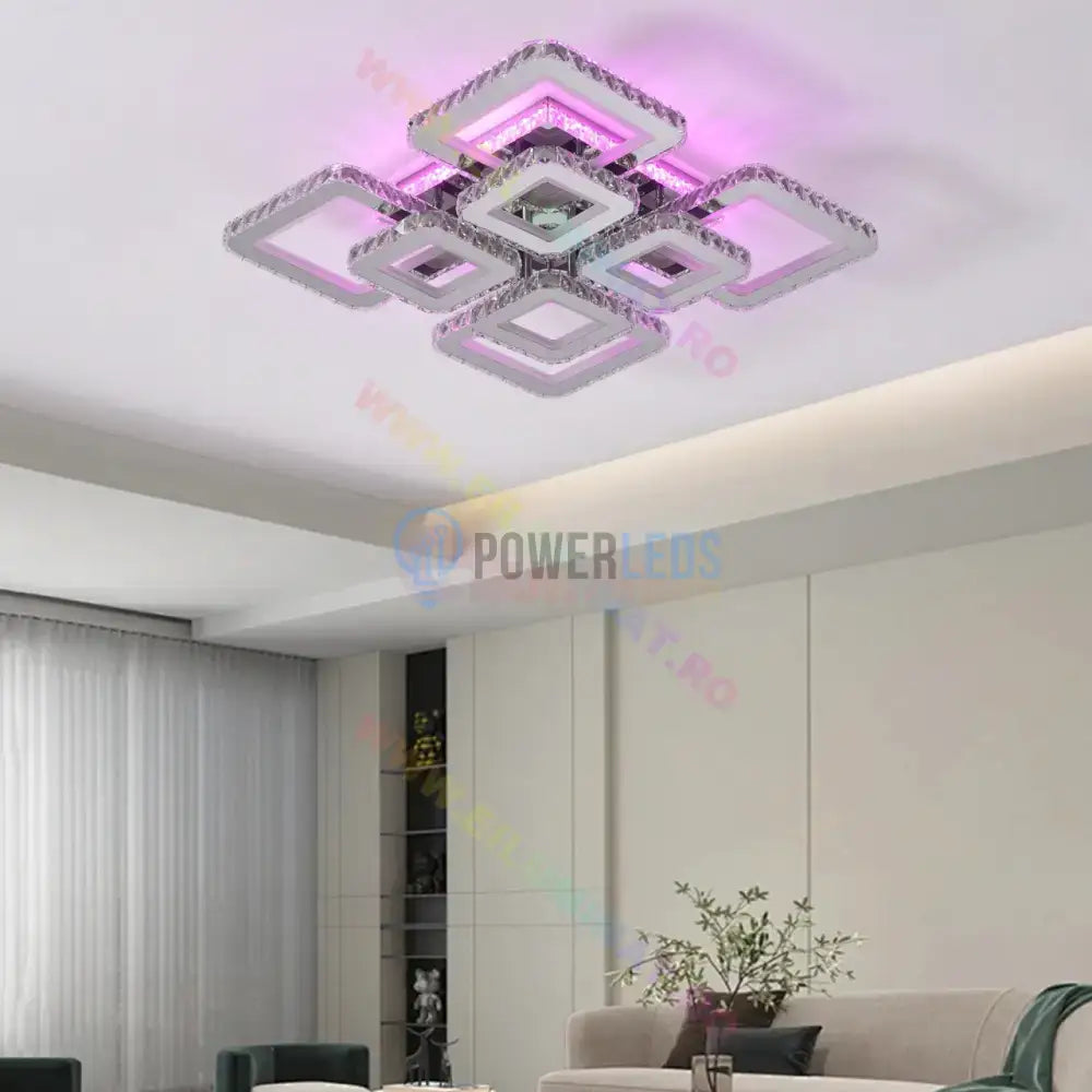 Lustra Led 4 + 4 Square Cristal Chrome Super Rgb Echivalent 1000W Chandeliers Crystal