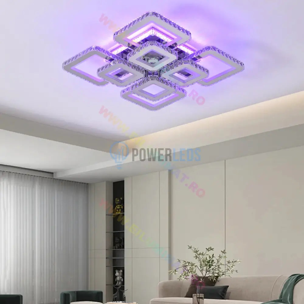 Lustra Led 4 + 4 Square Cristal Chrome Super Rgb Echivalent 1000W Chandeliers Crystal