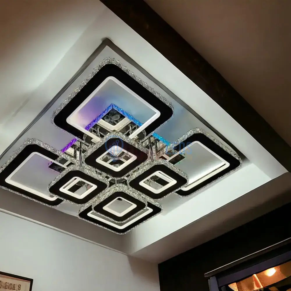 Lustra Led 4 + 4 Square Cristal Chrome Super Rgb Echivalent 1000W Chandeliers Crystal