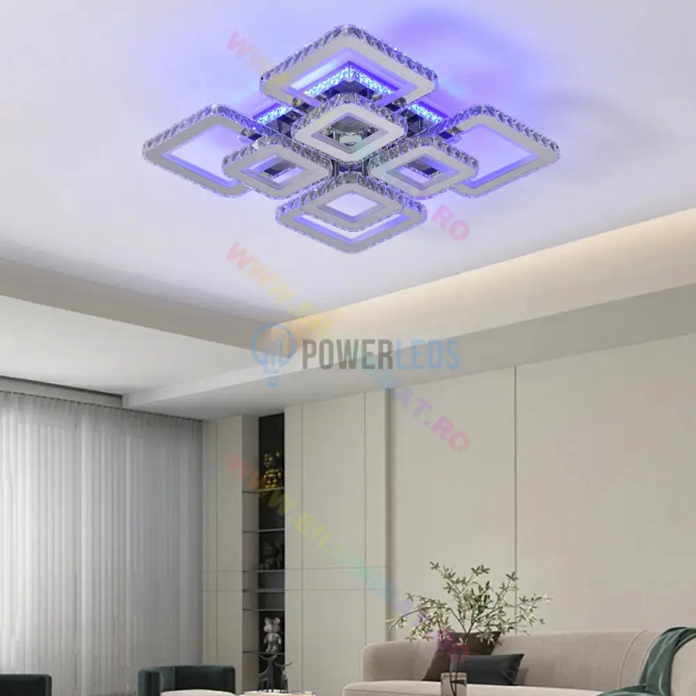 Lustra Led 4 + 4 Square Cristal Chrome Super Rgb Echivalent 1000W Chandeliers Crystal