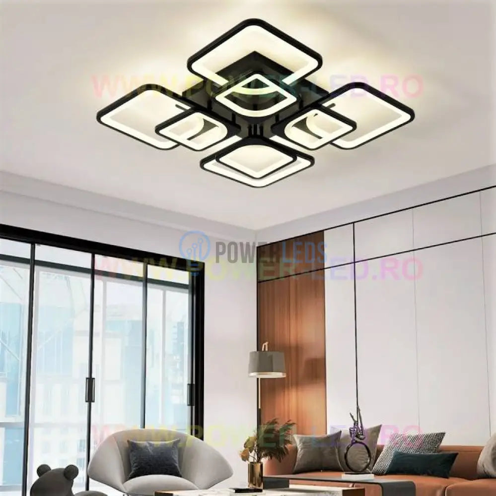 Lustra Led 4 + 4 Square Gigant Black Echivalent 1000W Telecomanda Lighting Fixtures