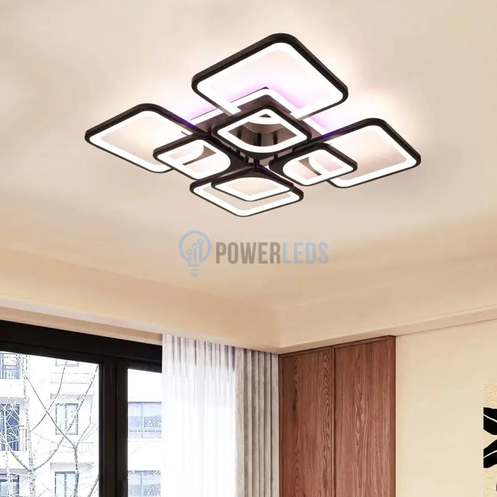 Lustra Led 4 + 4 Square Gigant Black Rgb Echivalent 1000W Telecomanda