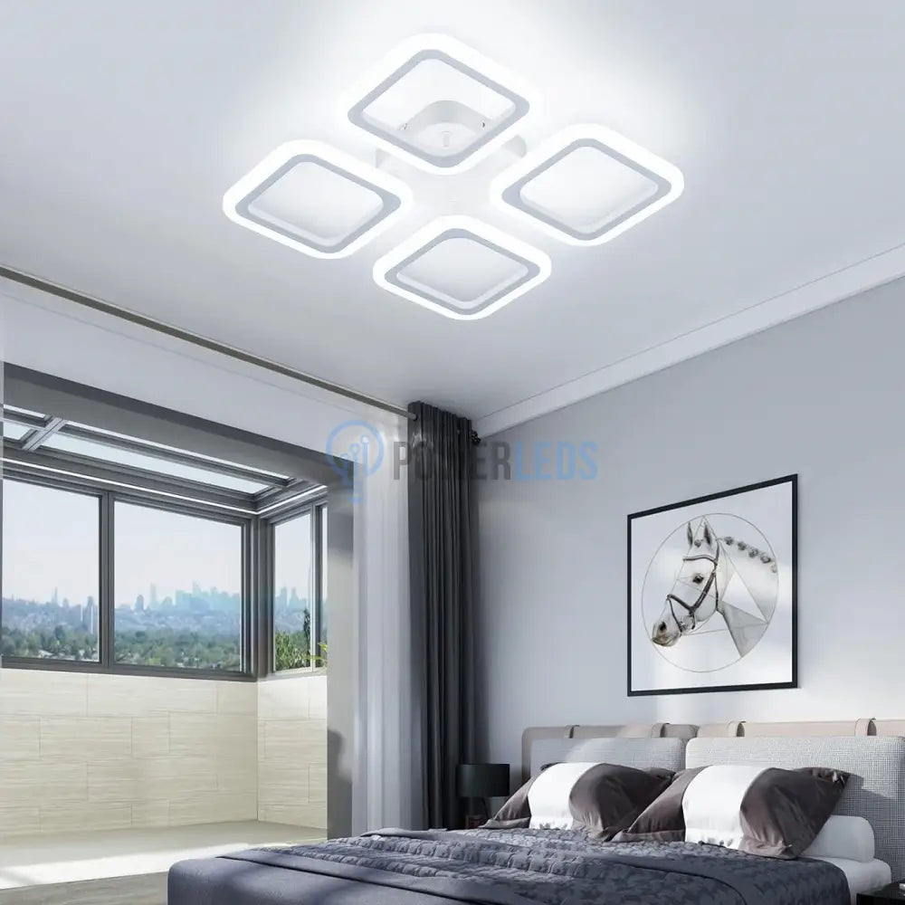 Lustra Led 4 Squares Alb Echivalent 250W Telecomanda Lighting Fixtures