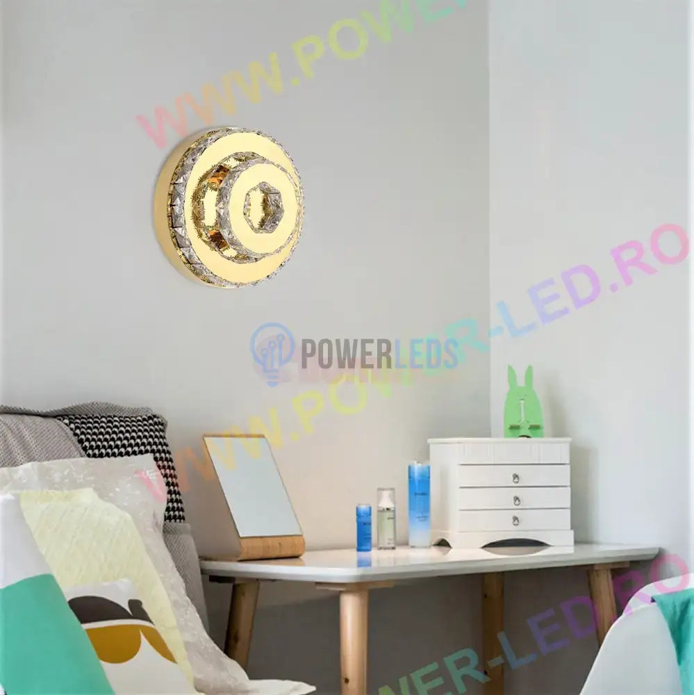 Lustra Led 40W Cristal Double Circle Gold Lighting Fixtures