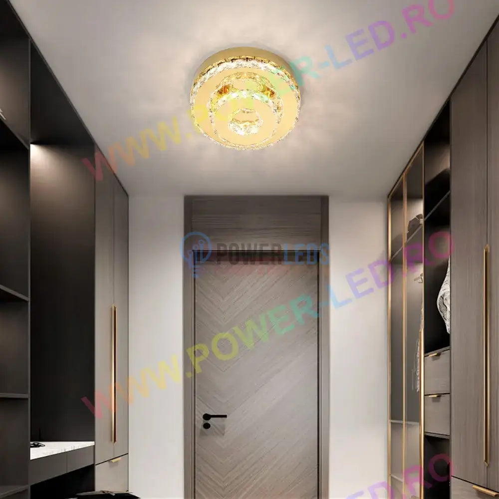 Lustra Led 40W Cristal Double Circle Gold Lighting Fixtures