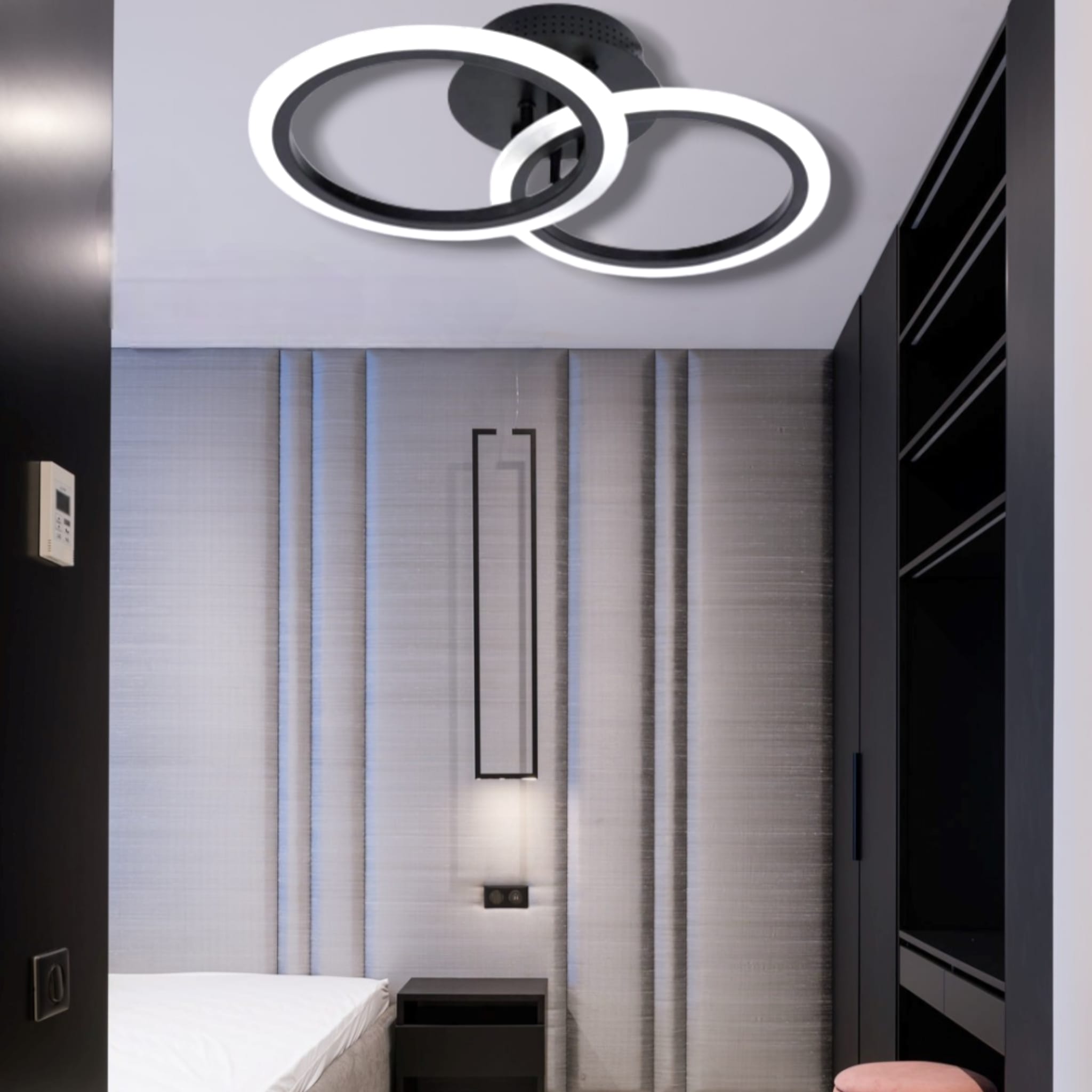 Lustra LED 1+1 Circle Design Black Echivalent 300W Telecomanda Resigilat R3