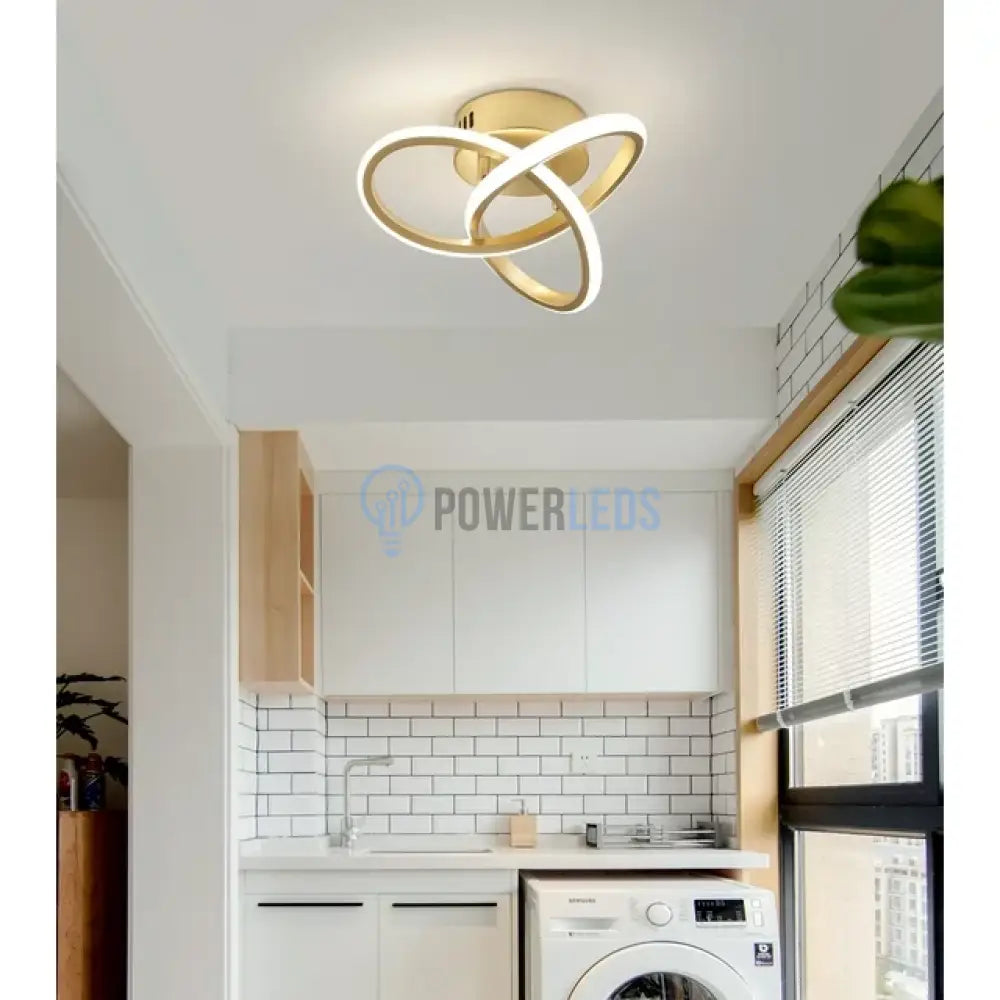 Lustra Led 48W Two Rings Gold Echivalent 200W Lighting Fixtures