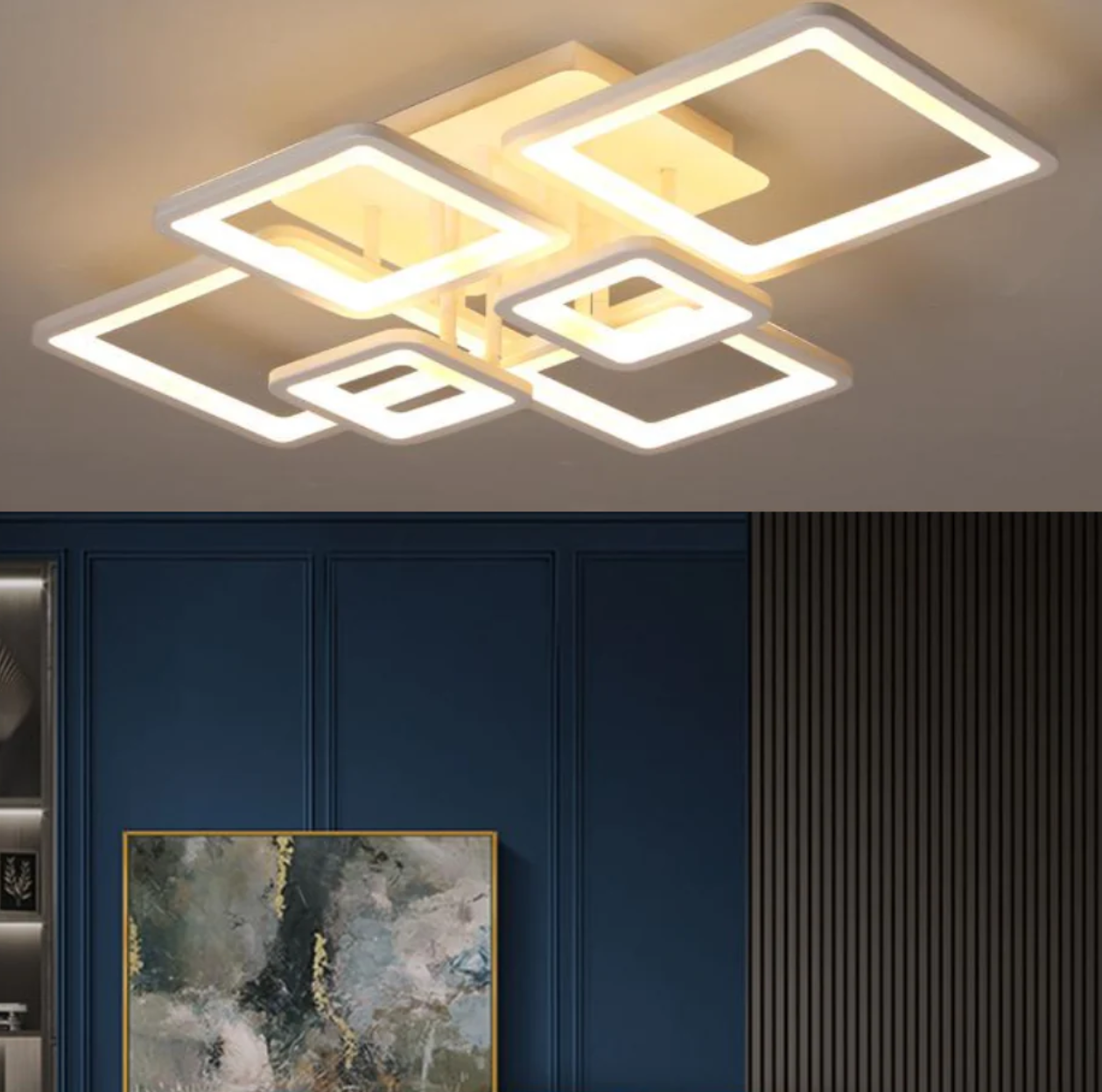 Lustra LED 4+2 SQUARE Alba cu Telecomanda Echivalent 800W