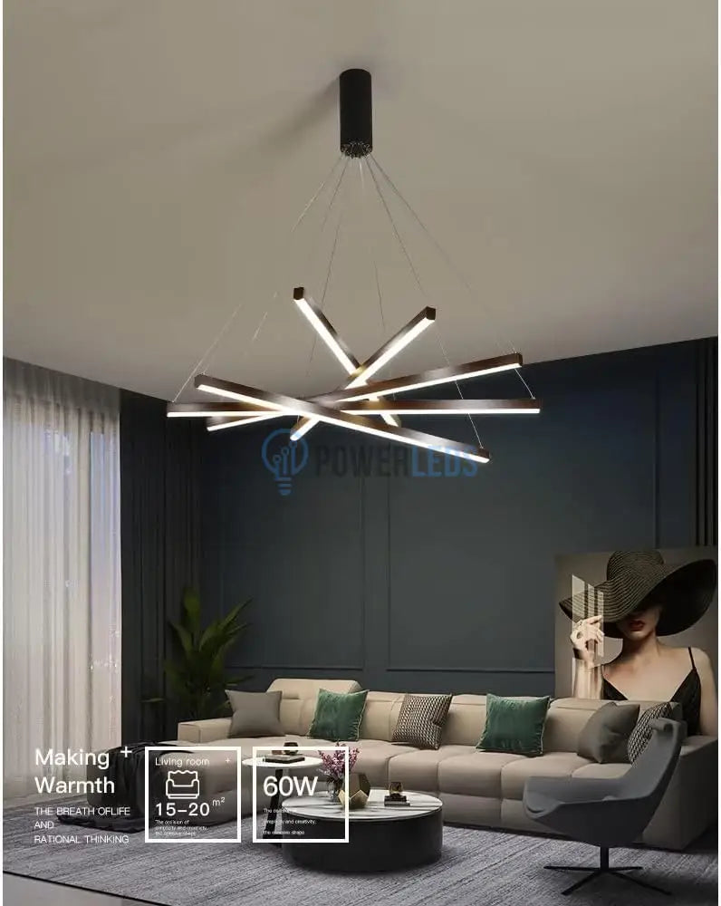 Lustra LED 5 Geometric BLACK Lines Suspendata Echivalent 500W powerleds.ro