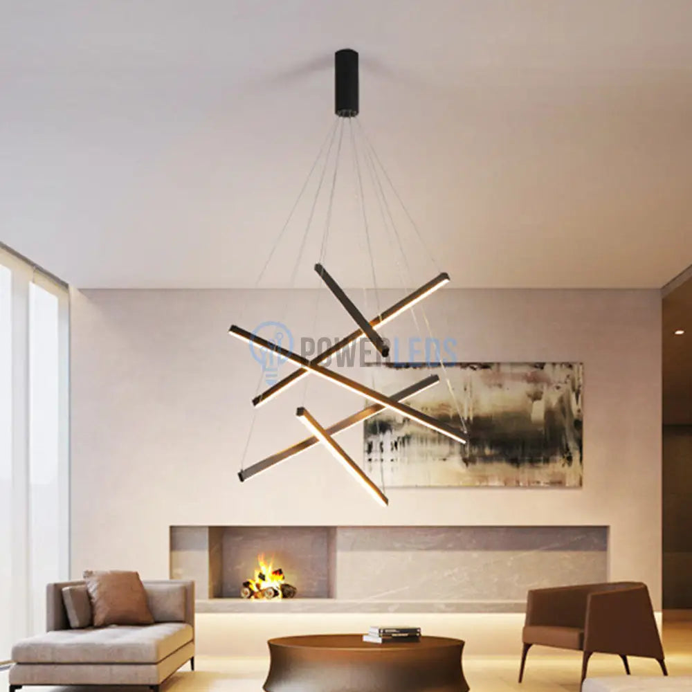 Lustra LED 5 Geometric BLACK Lines Suspendata Echivalent 500W powerleds.ro