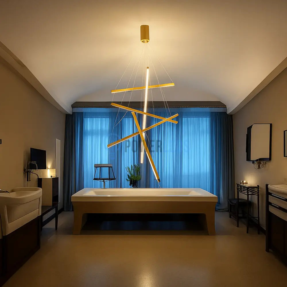 Lustra LED 5 Geometric GOLD Lines Suspendata Echivalent 500W powerleds.ro